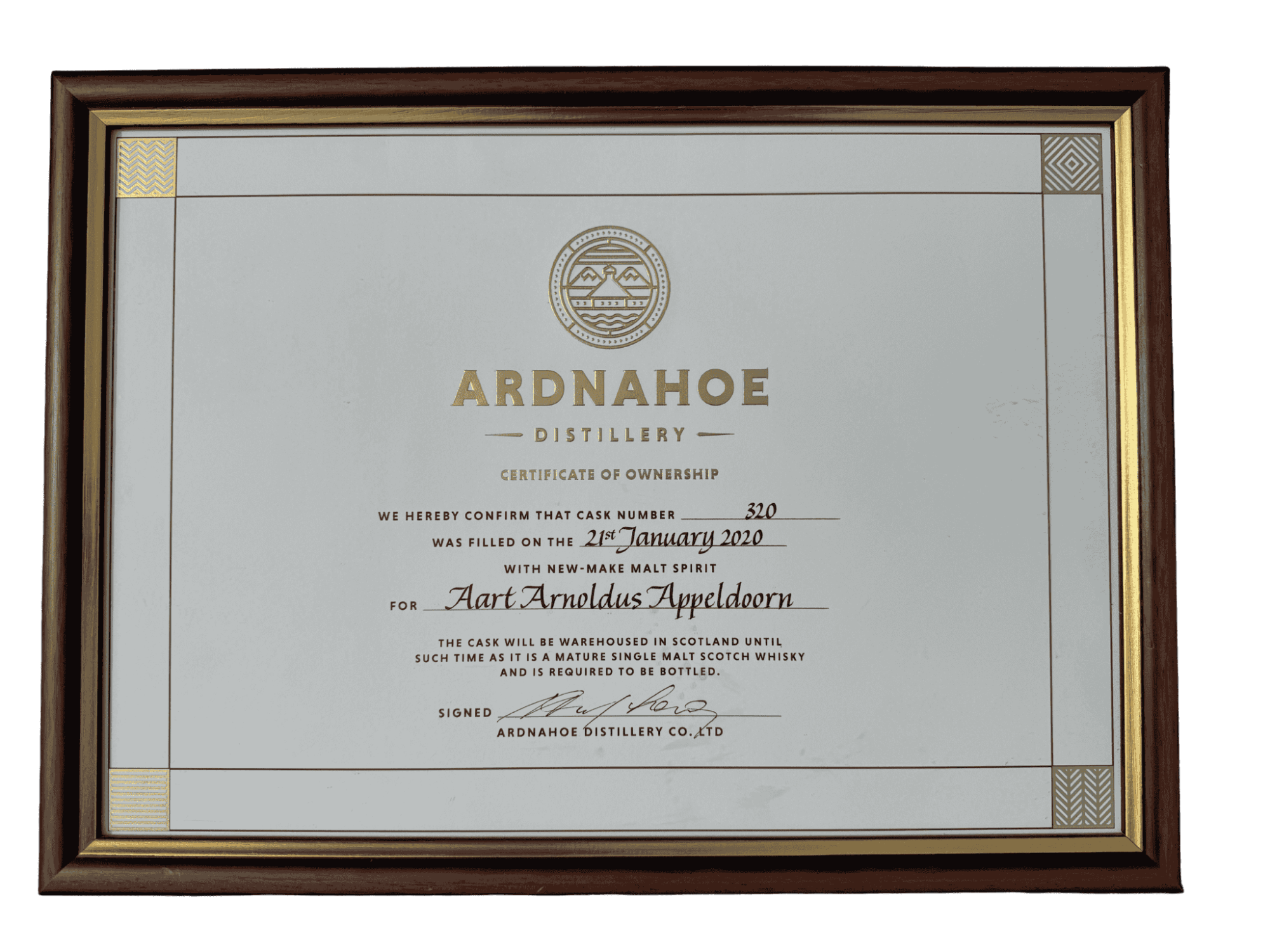 Ardnahoe Certificaat, 1 fles 70 cl. Appeldoorn Private Cask Oloroso Sherry, Cask Strength, botteling medio 2032-2034